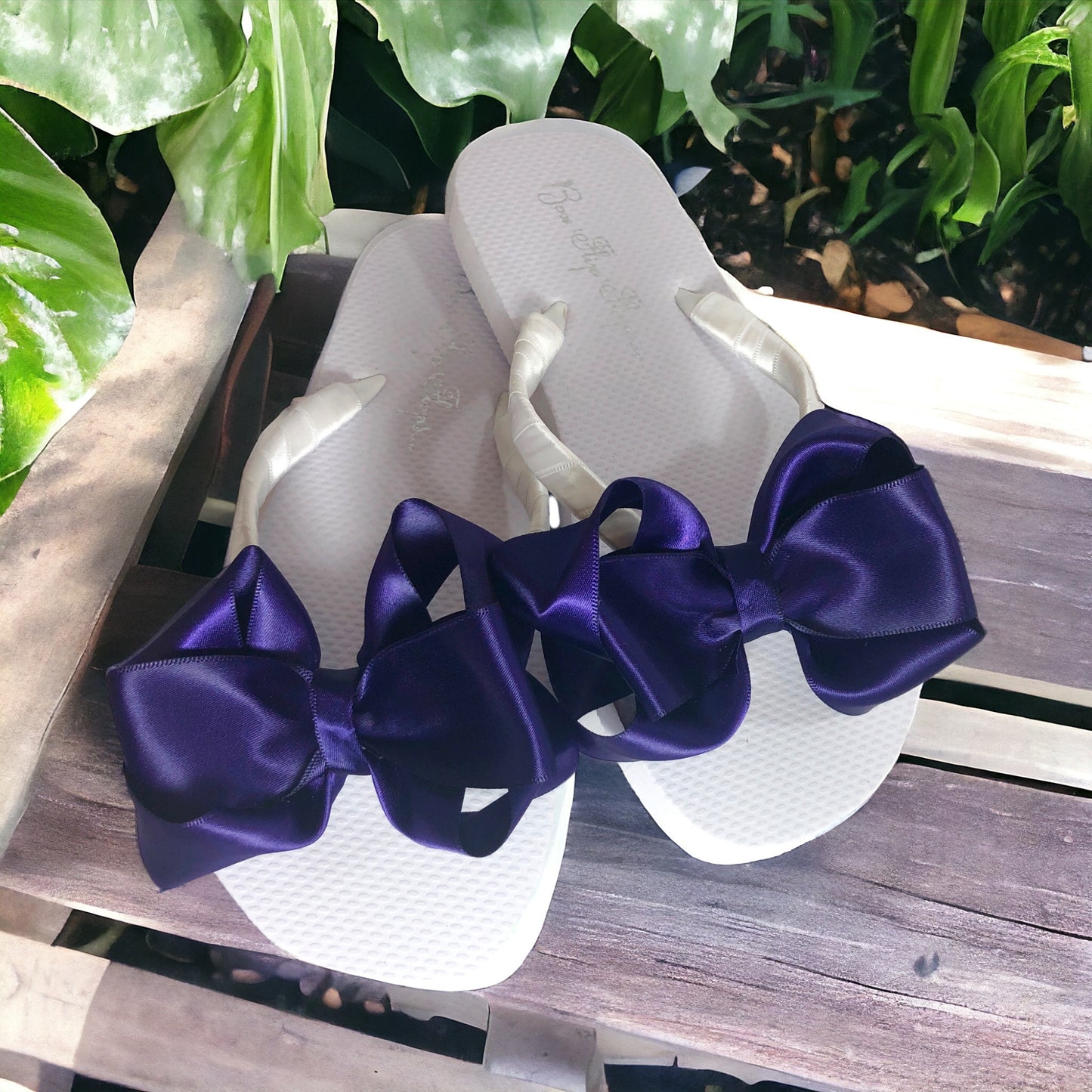 Ivory Satin Bow Flip Flops, Customize Your Colors & Heel Height