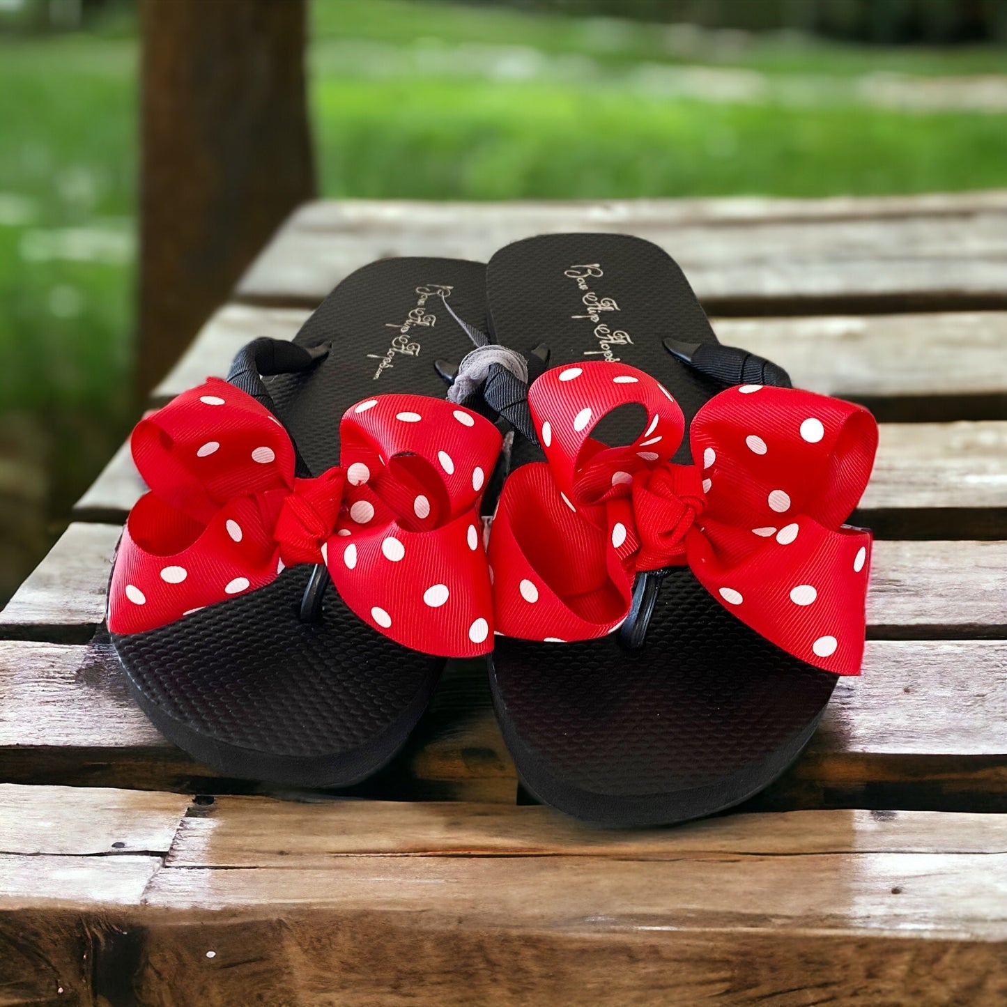 Gray & Black Polka Dot Bow Flip Flops - Choose Your Ribbon Color