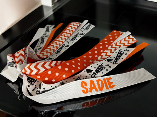 Personalized Cheer Hair Ribbons, Bows for Girls, Orange White or Choose Team School Colors
