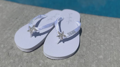 Ivory Wifey Wedding Flip Flops with Pearl Embellishment & Champagne Glitter Lettering