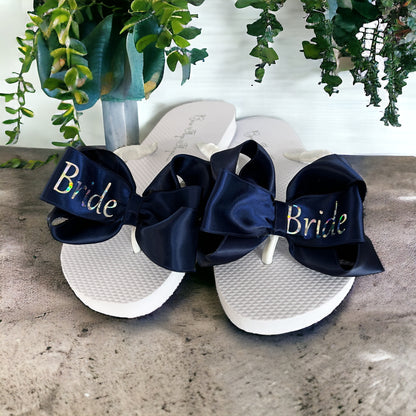 Destination Bride Bow Flip Flops, Something Turquoise Blue