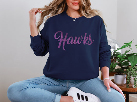 Glitter Team Name Customized Sweatshirt, Hawks or any School or Team