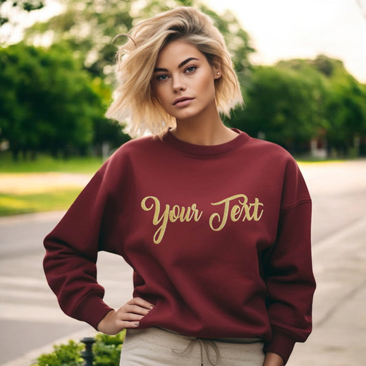 Personalized Glitter Text Crewneck Sweatshirt for Women