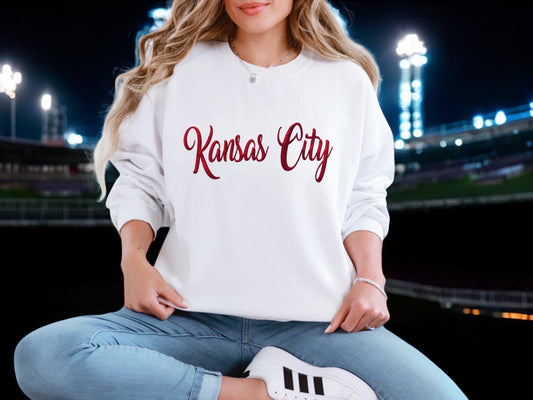 Kansas City Glitter Sweatshirt, Chiefs Football or any Team City Name for Women