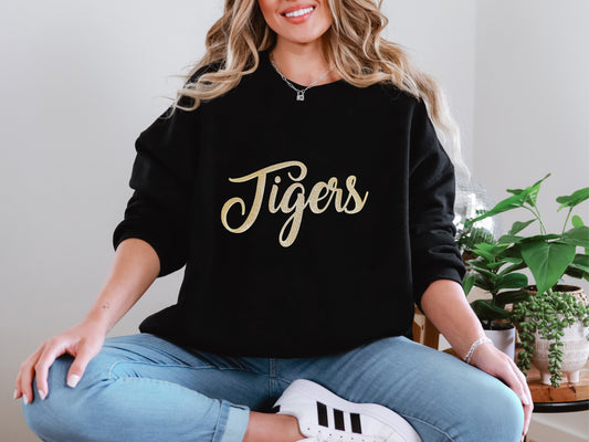 Puff Glitter Sweatshirt, Tigers Mizzou in Black & Gold or Choose your Team School or any Personalization in One Line