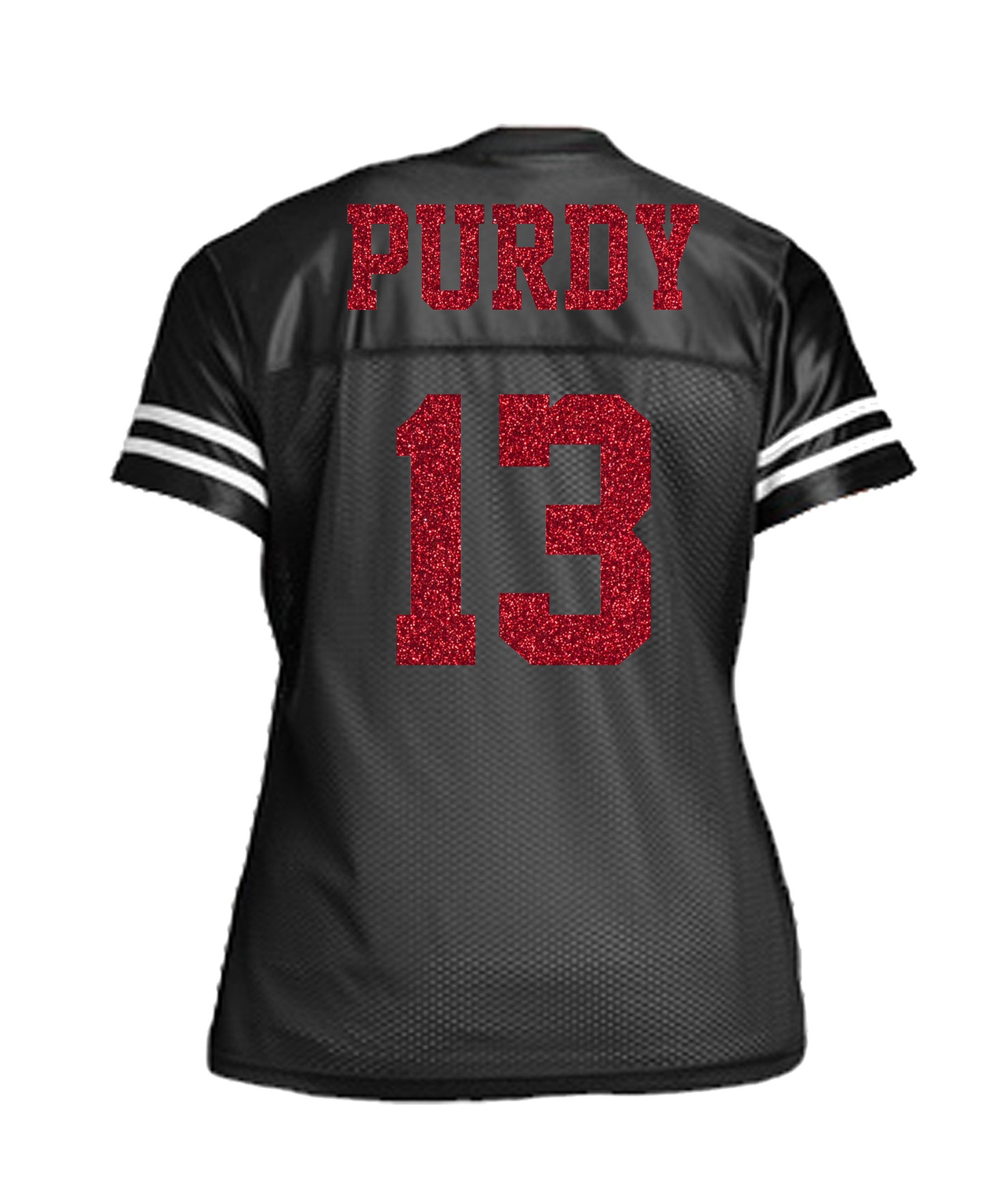 Black Red Gold Purdy 49ers Glitter Jersey for Women, Brock San Francisco Football Shirt