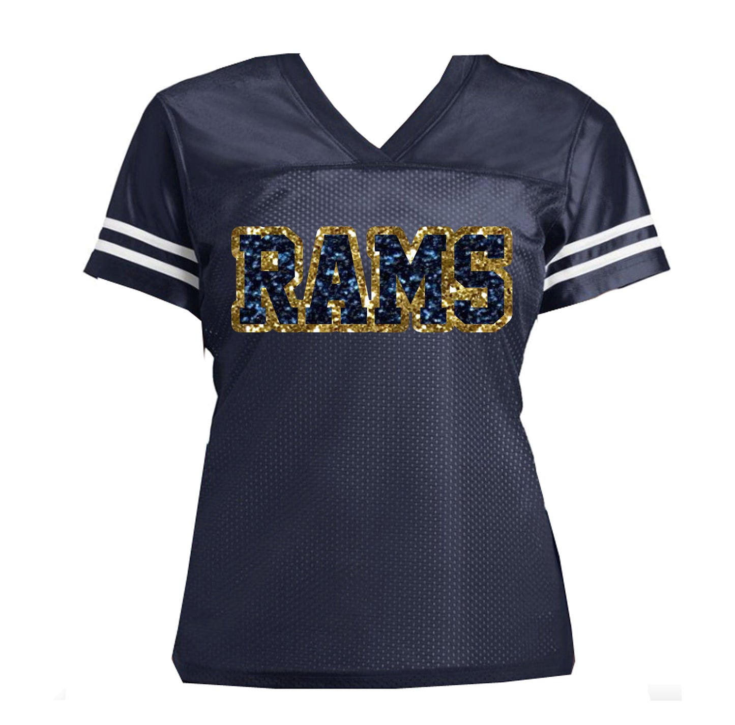 White Rams Glitter Women's Football Jersey, Los Angeles Bling Shirt