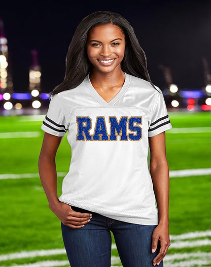 Black Rams Glitter Women's Football Jersey, Los Angeles Bling Shirt