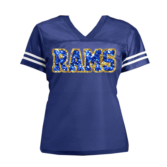 Rams Glitter Women's Football Jersey, Los Angeles Bling Shirt