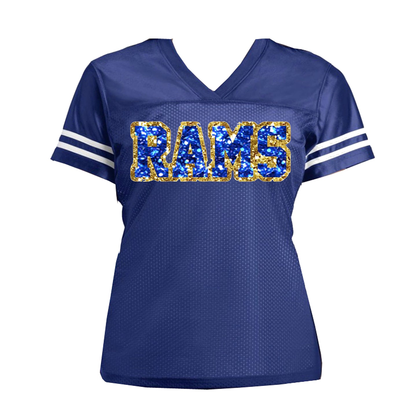 White Rams Glitter Women's Football Jersey, Los Angeles Bling Shirt