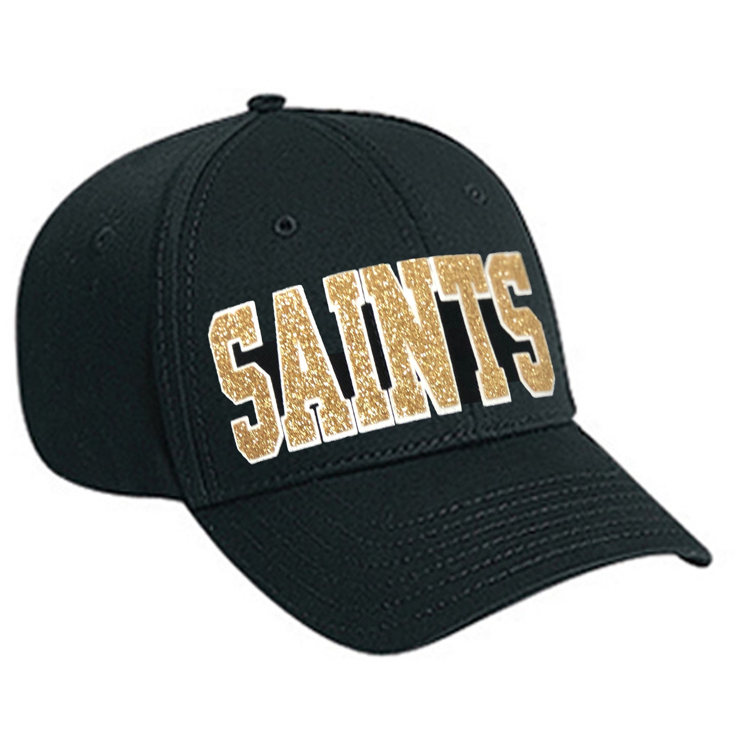 Saints Glitter Hat, Women's Cap for New Orleans Football in Black Gold White Bling