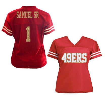 Samuel Sr 49ers Glitter Jersey for Women, Deebo San Francisco Football Shirt