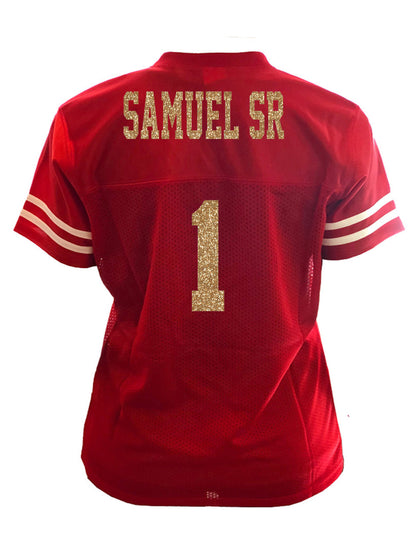 Samuel Sr 49ers Glitter Jersey for Women, Deebo San Francisco Football Shirt