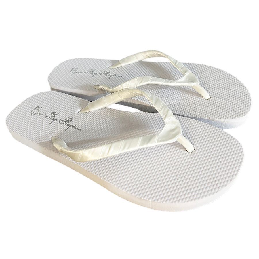 White & Champagne Bride Bow Flip Flops on 2 Inch Heel - Customize Your Colors & Height