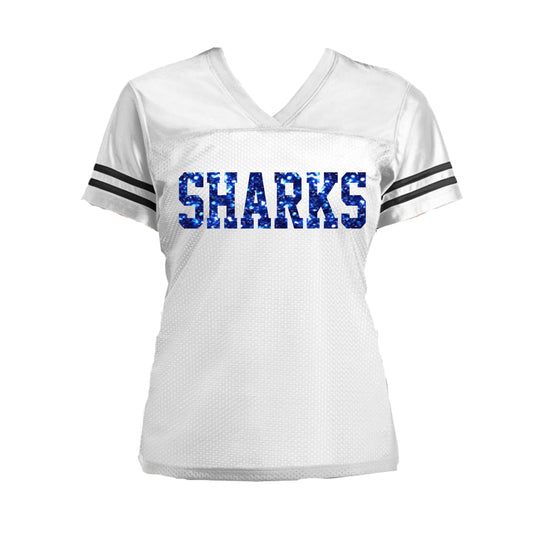 Glitter Ladies Football Jersey Shirt with Custom Team Name, Sharks