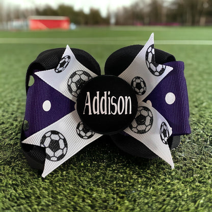 Team Colors Glitter Soccer Hair Bow with Name