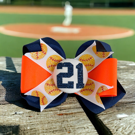 Softball Glitter Number Sports Hair Bow for Girls