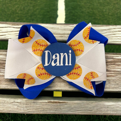 Glittery Softball Ribbon Hair Bow for Ponytail or Clip