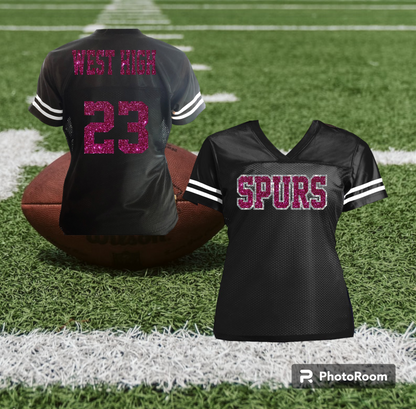 Women's Glitter Football Jersey, Personalized , Red Gold White or Choose Colors