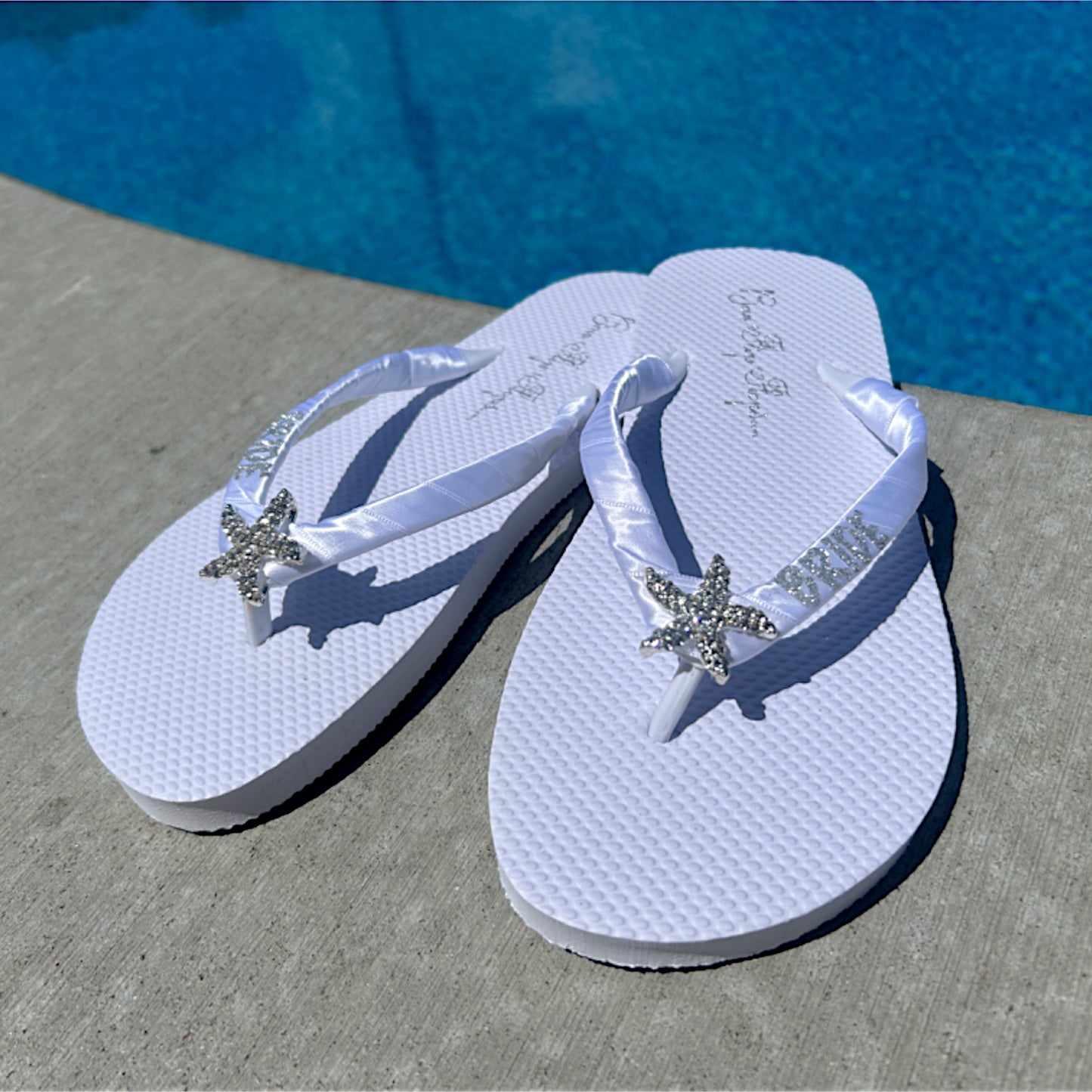 Destination Wedding Flip Flops, Rhinestone Starfish with Glitter Bride or Bridal Party