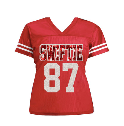 White Gold Red Swiftie 87 Glitter Football Jersey for Taylor Travis Kelce, Chiefs