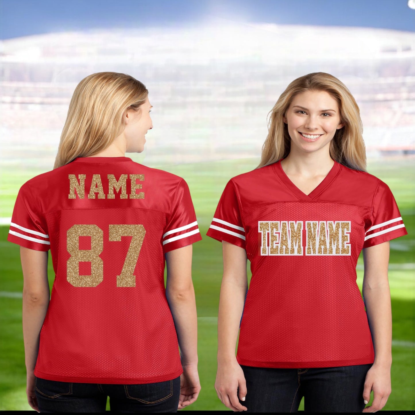 Customized Glitter Football Jersey with 2 colors glitter , Colts Red White