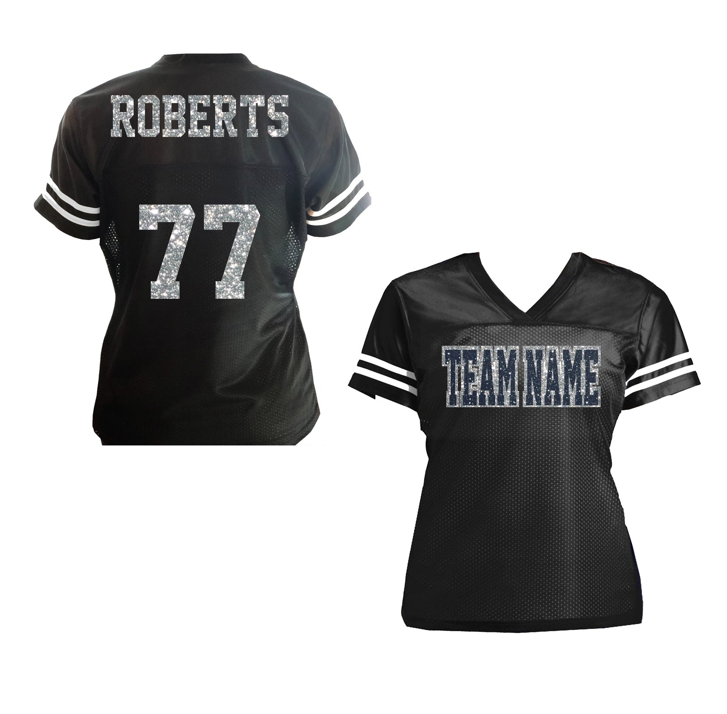 Women's Glitter Football Jersey, Personalized , Red Gold White or Choose Colors