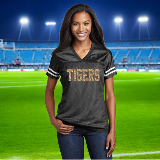 Women's Glitter Football Jersey with Team Name on the Front