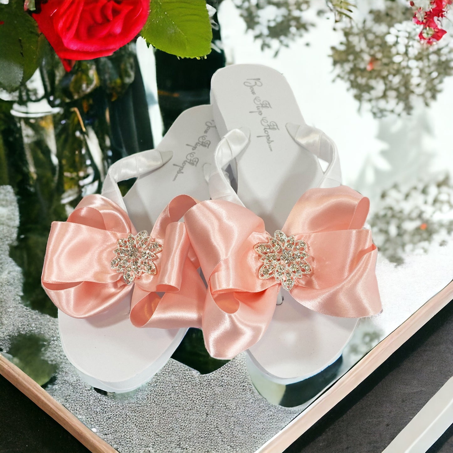 Pearl Double Color Satin Bow  Flip Flops, Customize Colors
