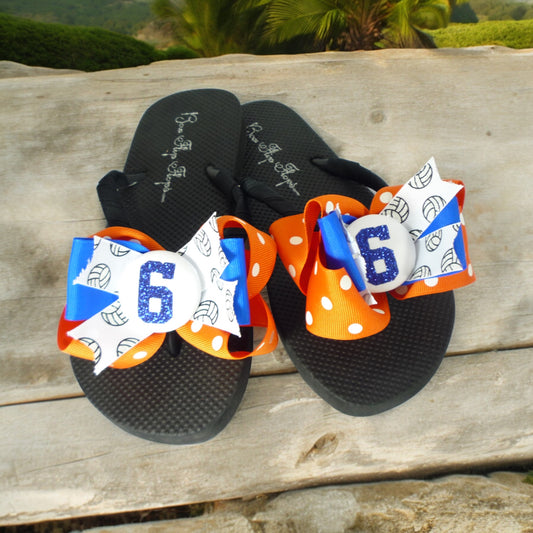 Customizable Volleyball Bow Flip Flops,  Match Team School Colors for Girls and Moms Ladies