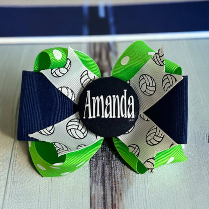 Team Colors Glitter Soccer Hair Bow with Name