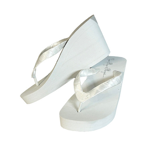 White High 3.5 Inch Wedge Flip Flops with Large Rhinestone Jewel Centerpiece