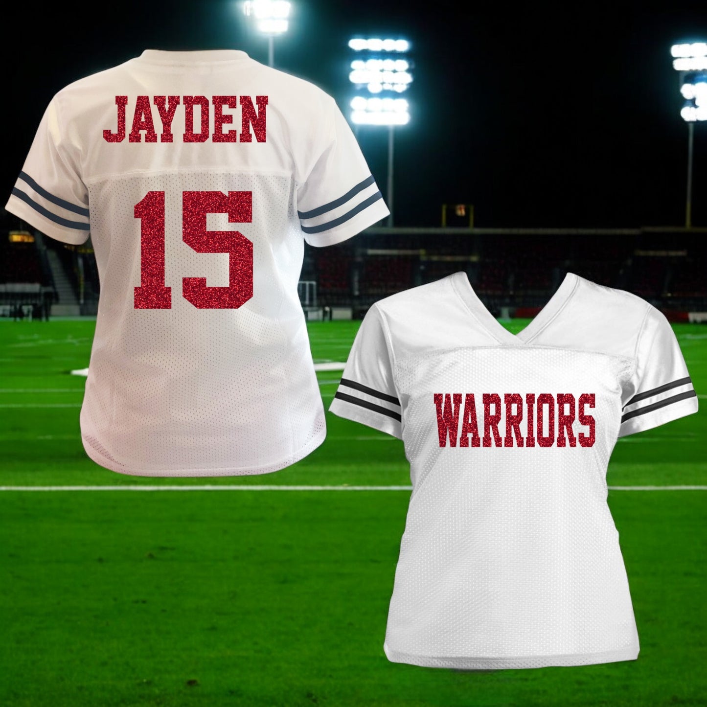 Pink with Silver Glitter Jersey Shirt for Women, Cheer Team Squad Top for High School or Coach, Customize Colors