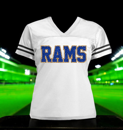 Black Rams Glitter Women's Football Jersey, Los Angeles Bling Shirt