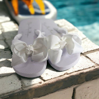 Gray & Black Polka Dot Bow Flip Flops - Choose Your Ribbon Color